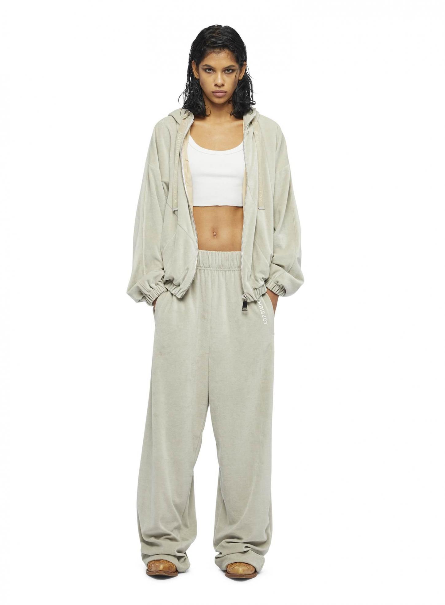 VELOUR TRACKSUIT PANT Oyster Grey | KHRISJOY Womens Tracksuits